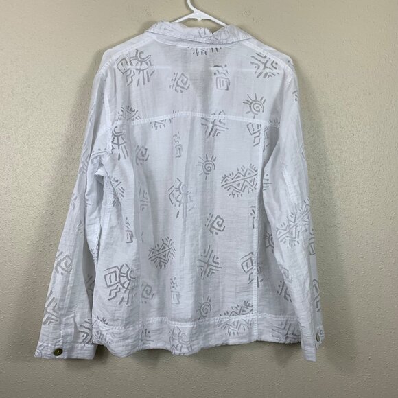 Vintage Chico’s Design Guazy Aztec Printed Lightweight Button Down Coastal Sz La - Picture 5 of 5
